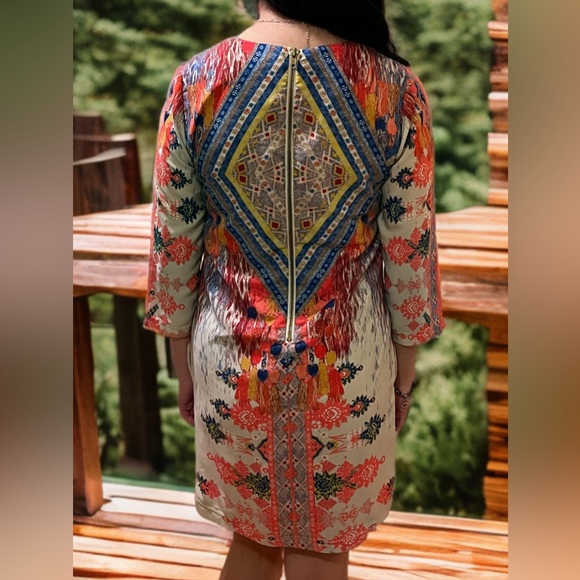 GB GIANNI BINI Women’s Jewel Neck Dress Zip Back 3/4 Sleeve Boho - Picture 2 of 8